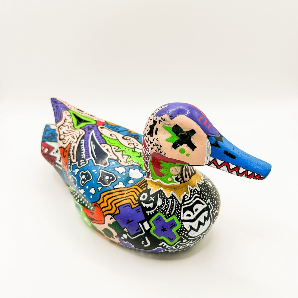 Wooden duck custom painted by Seattle artist CAB